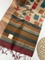 Himaja (Printed Tussar) - Sand beige with Mustard & Rose - Image 3