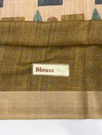 Himaja (Printed Tussar) - Sand beige with Emerald & Brown - Image 5