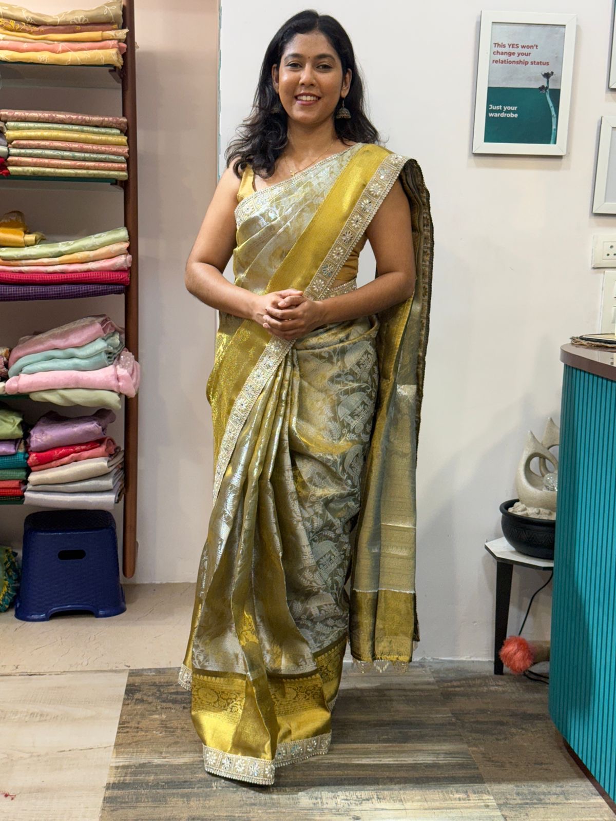 20547920-aa98-4da4-975e-0a92a65533d3 Sukhi (saree) - Silver & Gold - Image 1