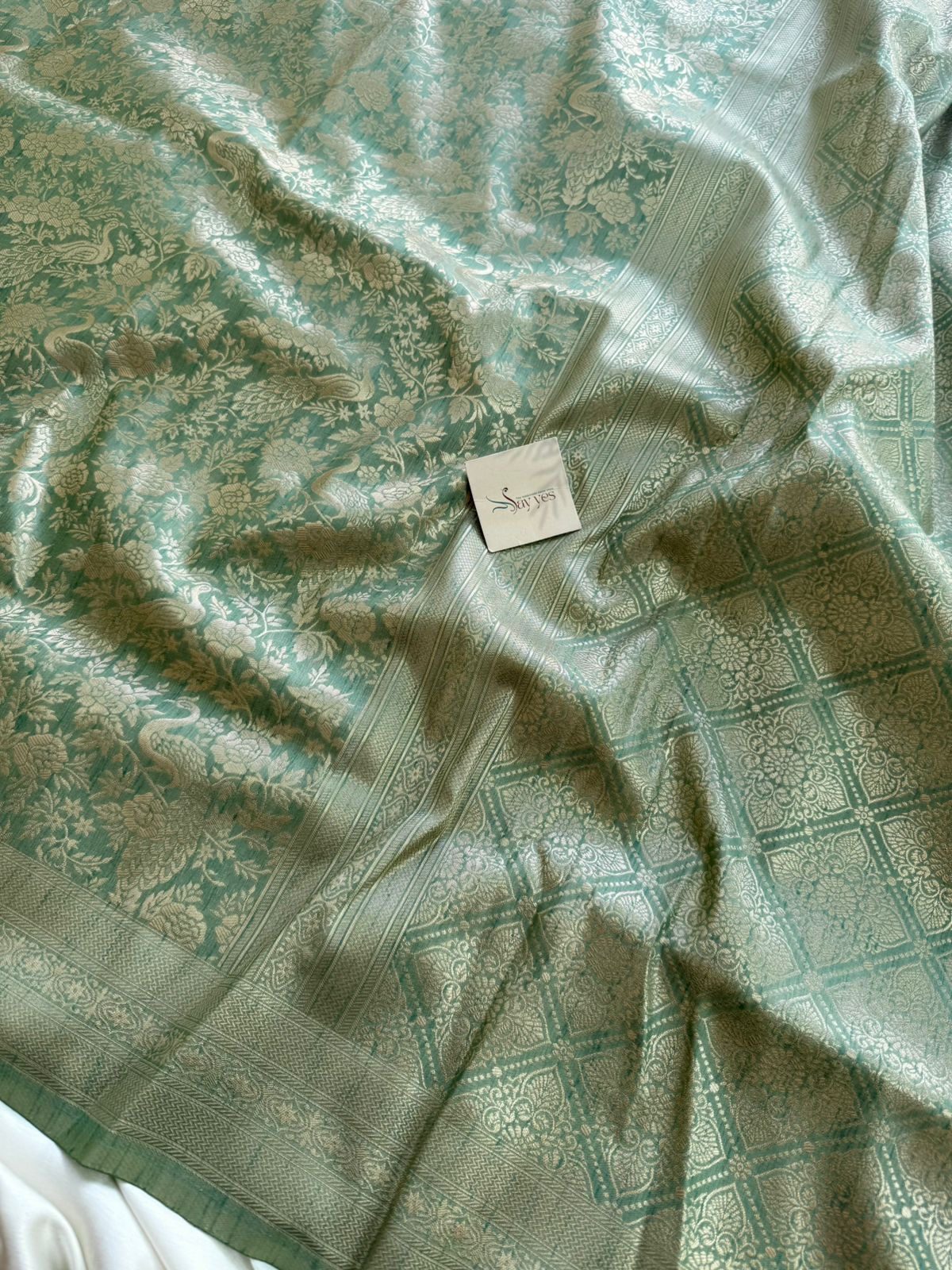 30860f67-061e-4a5a-9fed-b25dcfa497af Hamsini (Banarasi brocade silk) - Mint - Image 1