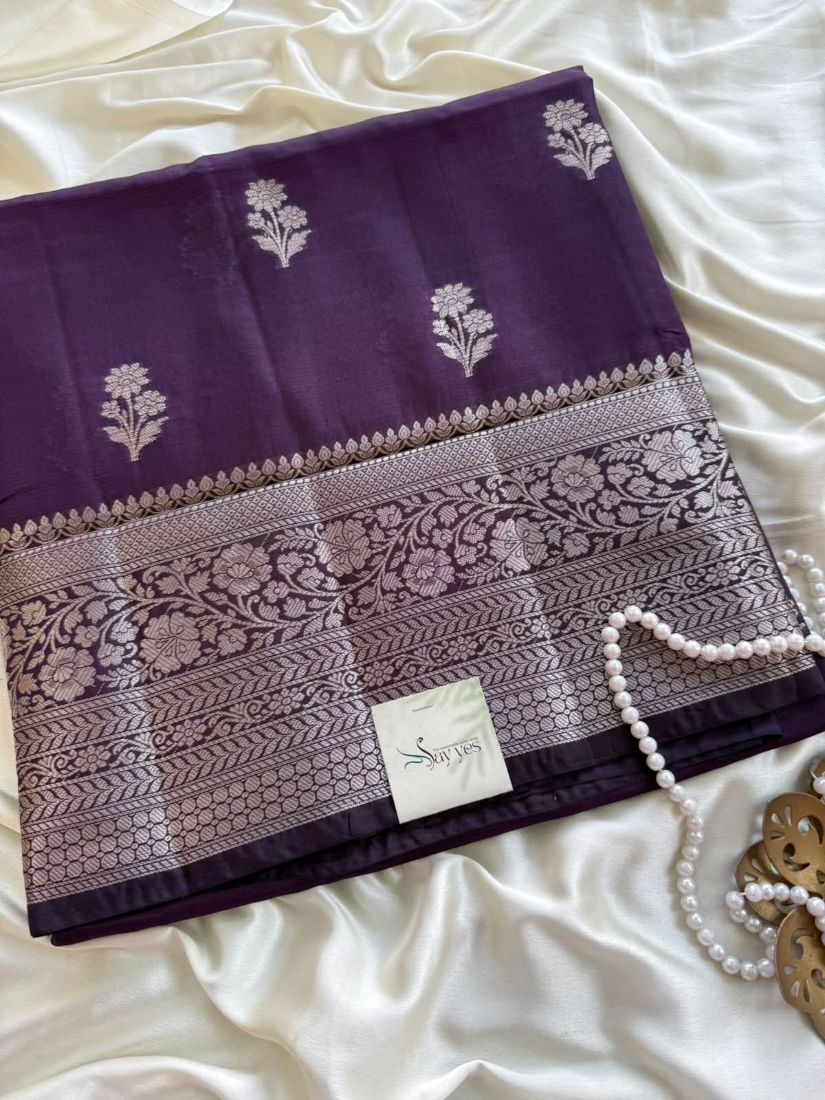 61df7f62-8b32-4b71-ade2-bd353f5bdce9 Shyamala (Banarasi silk blend) - Dark Plum - Image 1