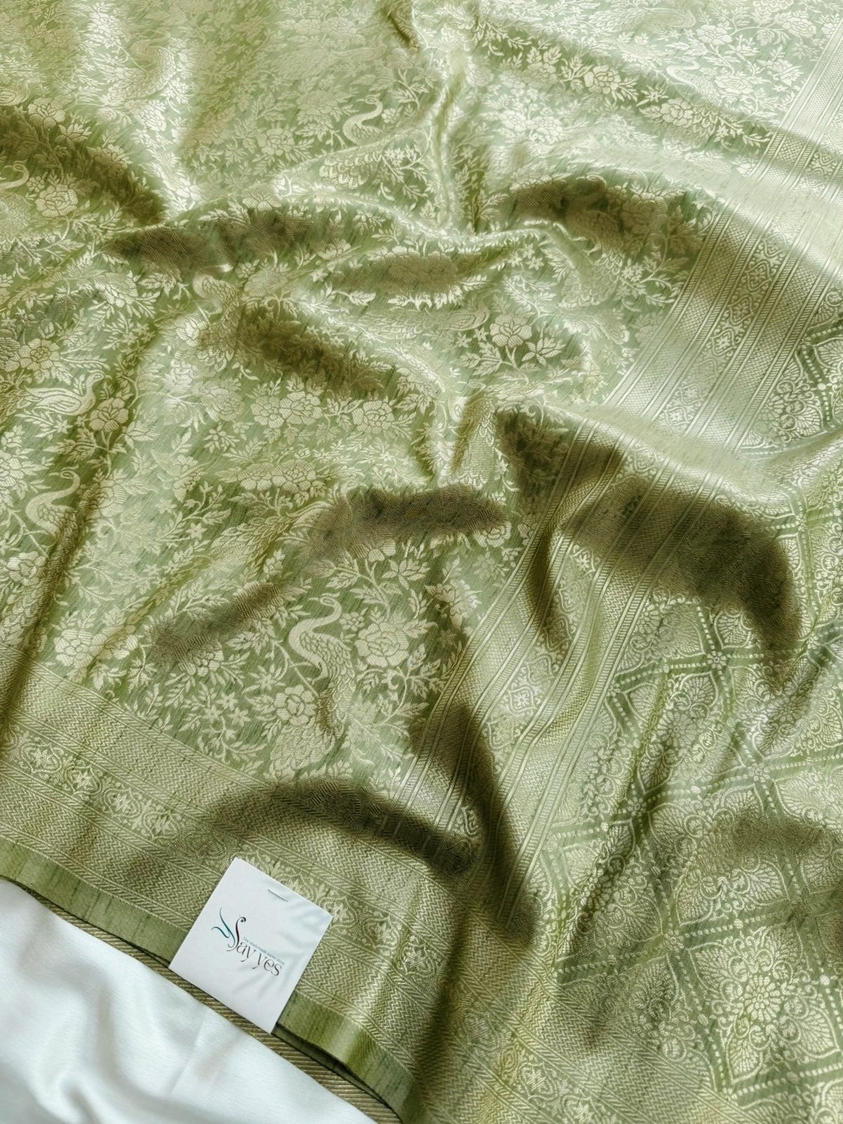 64248868-c1a3-400e-a4ba-cf154a46a9fc Hamsini (Banarasi brocade silk) - Pista Green - Image 1
