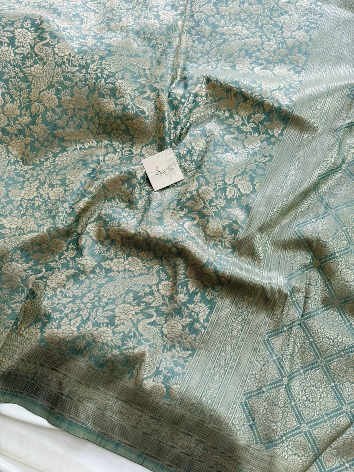 e42f0314-4007-4d26-86a1-084bff257619 Hamsini (Banarasi brocade silk) - Turquoise - Image 1