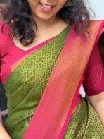 Nandhini (Kancheevaram Semi silk) - Parrot green - Image 7