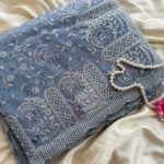 Spring garden (Embroidered Organza) - Powder blue