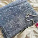 Spring garden (Embroidered Organza) - Powder blue
