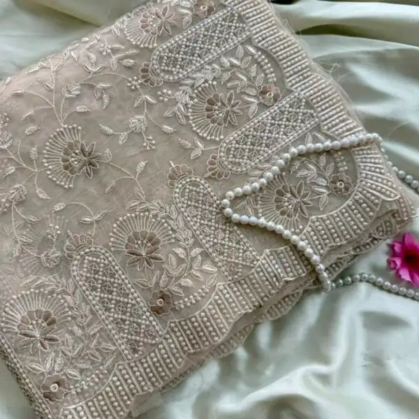 Spring garden (Embroidered Organza) - Ivory