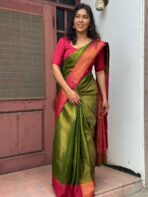 Nandhini (Kancheevaram Semi silk) - Parrot green