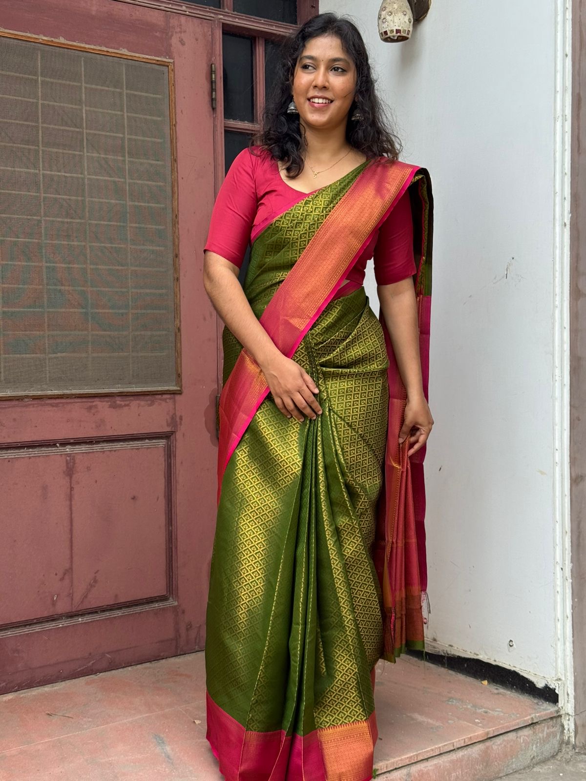 70a47d6c-fd44-4f1a-a485-63d5e150055b Nandhini (Kancheevaram Semi silk) - Parrot green - Image 1