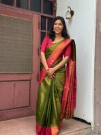 Nandhini (Kancheevaram Semi silk) - Parrot green - Image 8