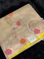 Krishna Leela (Dupion silk with Pichwai) - Ivory yellow