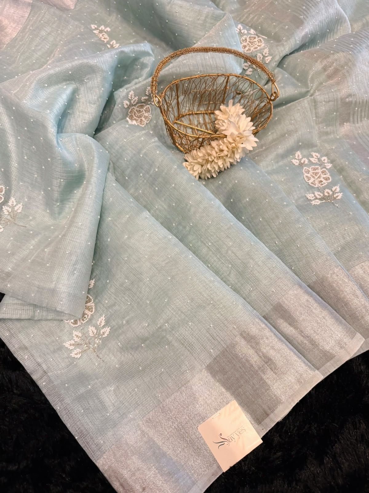 be0f1c4c-a10f-4066-9d14-d0f1326b5b30 Muthumalar (Tissue Linen silk) - Sea blue - Image 1