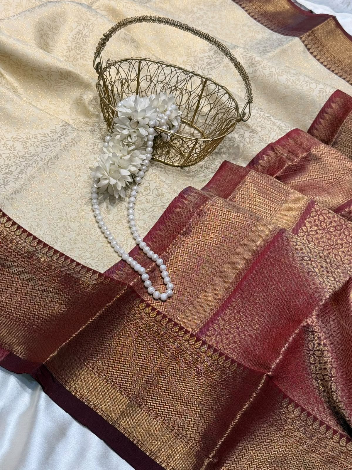 10da557a-473c-486d-8869-3a254745b897 Anagha (Kanchi Semi silk) - Ivory & Maroon - Image 1