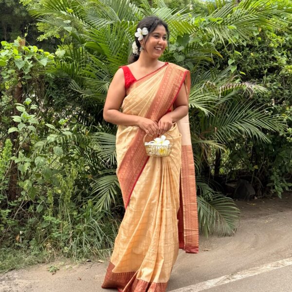 Anagha (Soft silk) - Ivory & Red