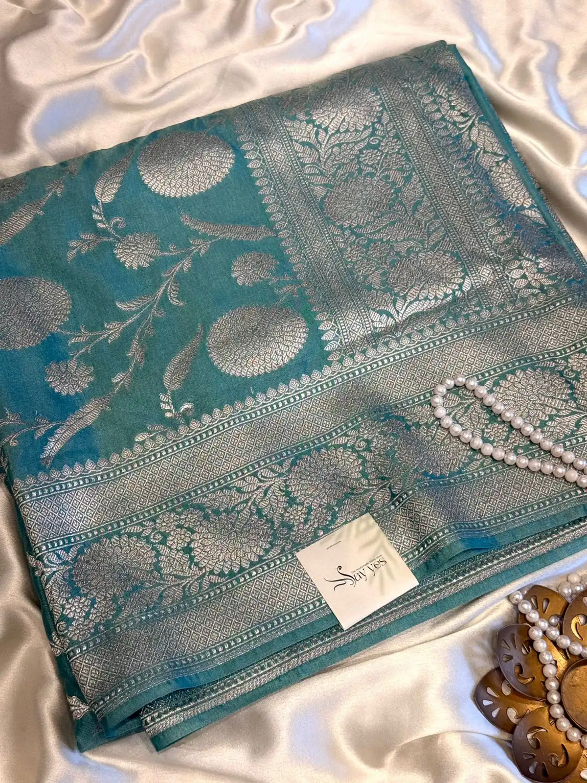 48267af8-cc44-4659-b789-bd74dbad3744 Tulsi (Banaras silk) - Aqua blue - Image 1