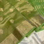 Swasthi (Crushed Tissue silk) - Parrot green