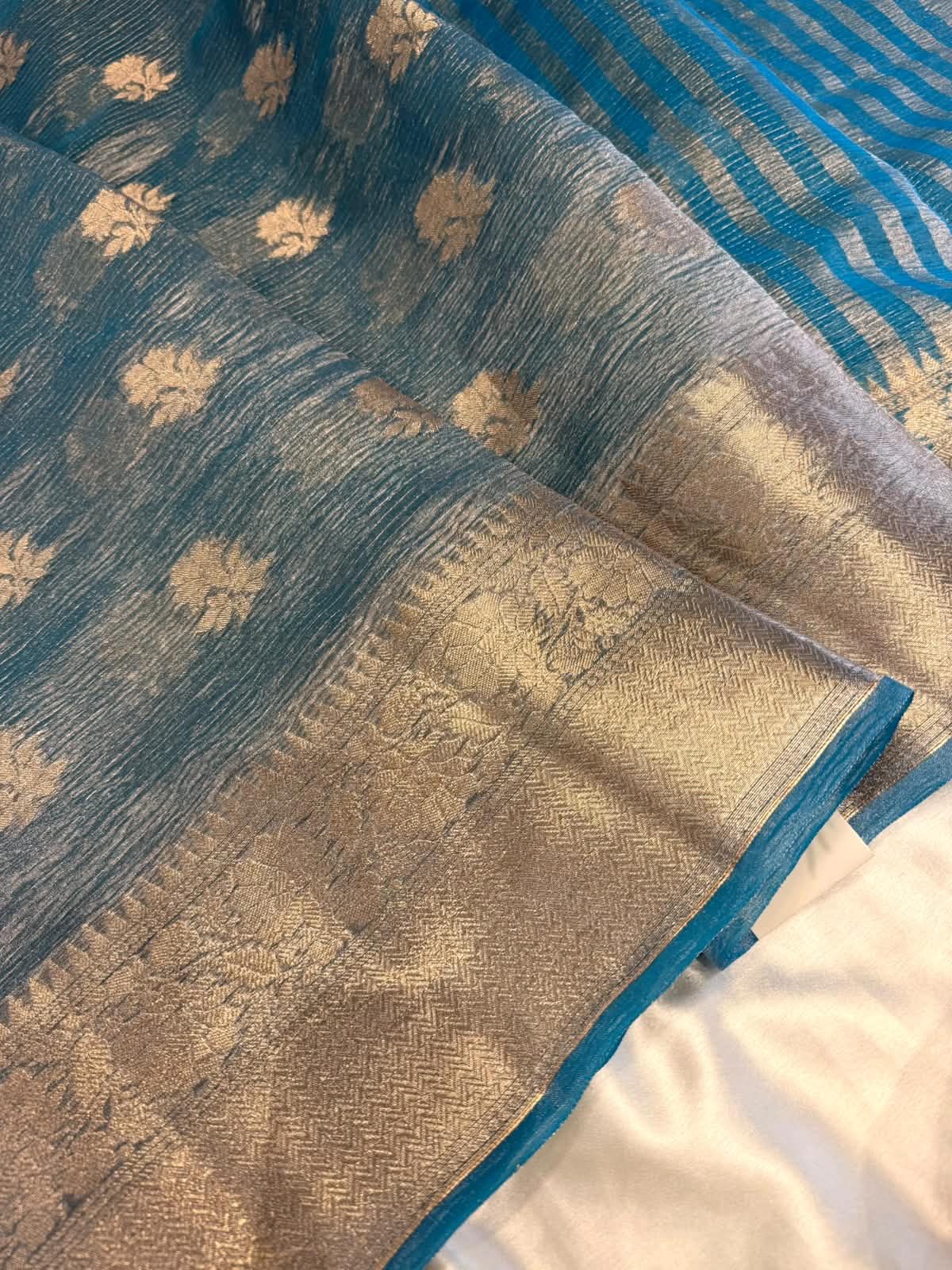 57d7d853-7ae7-4e98-b932-a746dcf54198 Swasthi (Crushed Tissue silk) - Steel blue - Image 1