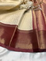 Anagha (Kanchi Semi silk) - Ivory & Maroon - Image 3