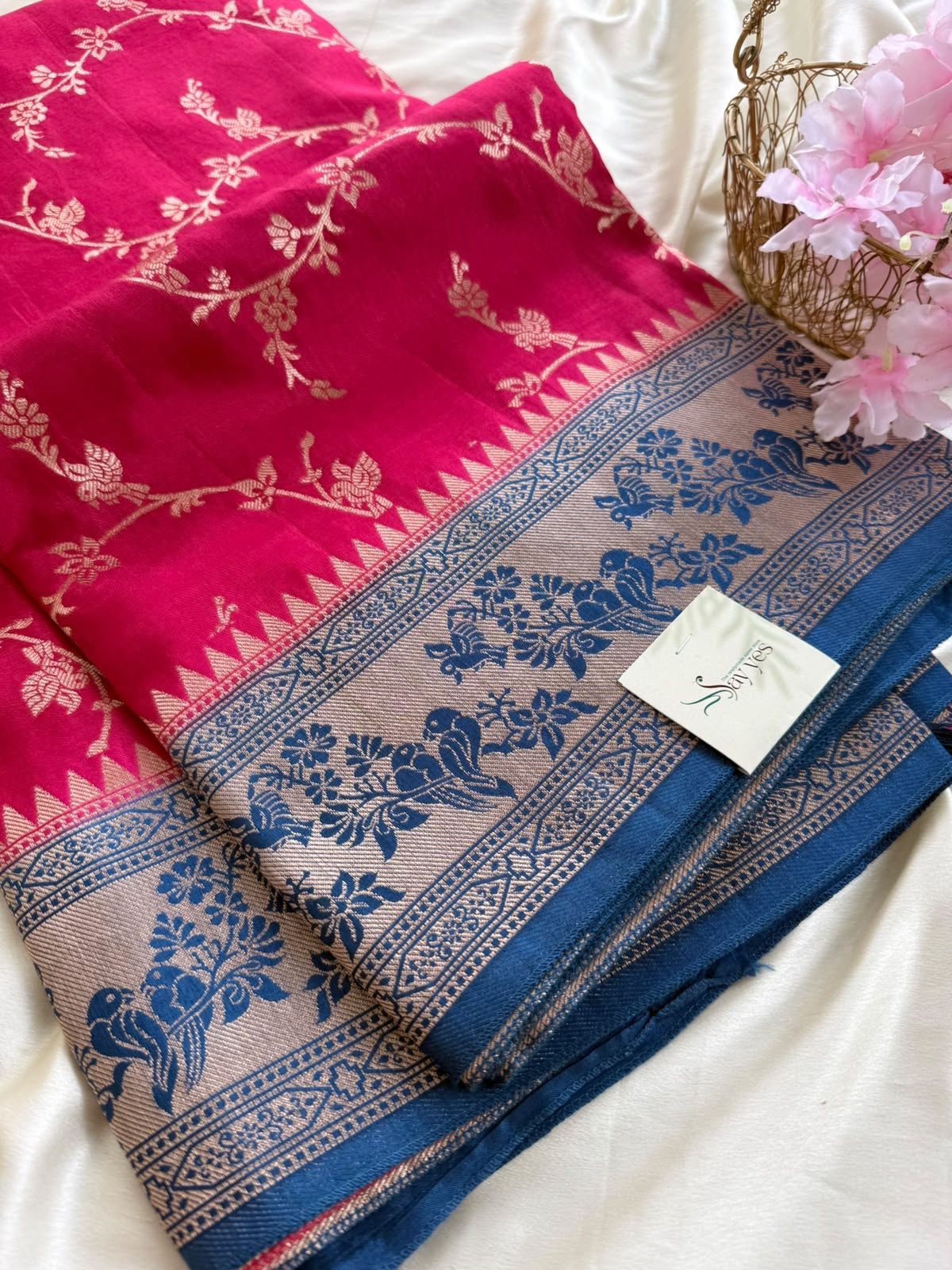 955a17f8-ebe0-4499-8213-e2a1ee6041f2 Aishwaryam (Banaras silk) - Magenta Pink - Image 1