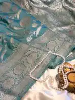 Tulsi (Banaras silk) - Aqua blue - Image 2