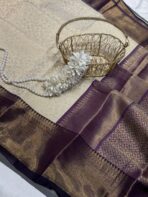 Anagha (Kanchi Semi silk) - Ivory & Mauve - Image 3