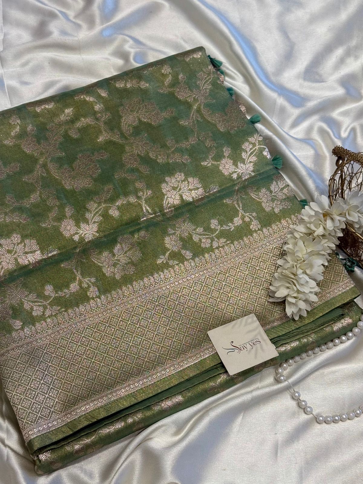 a6e69680-f801-4c24-9a67-eaa598e7729f Tulsi (Banaras silk) - Methi green - Image 1