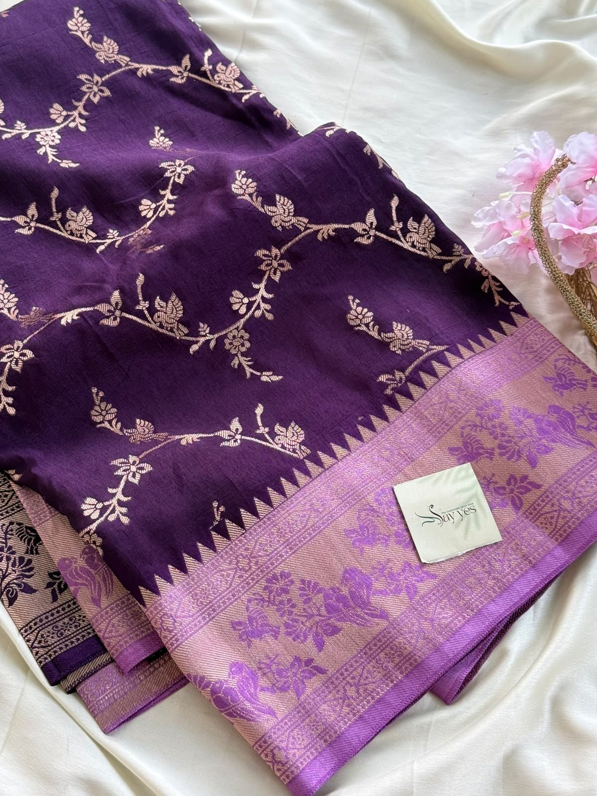 ae3ebb82-c080-4c0c-a327-0e270e55f039 Aishwaryam (Banaras silk) - Royal Violet - Image 1
