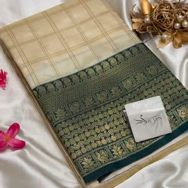 Anagha (Soft silk) - Pearl & Bottlegreen