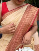 Anagha (Soft silk) - Ivory & Red - Image 7
