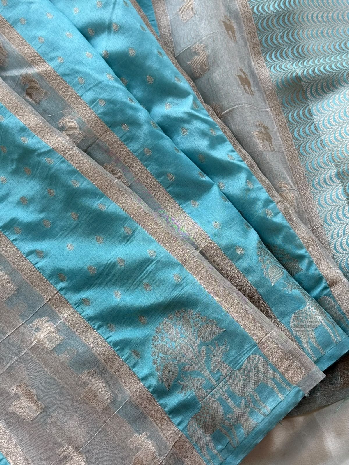 cb7261b8-2dd9-41d0-b250-48440d5cd77e Mriganka (Banarasi silk) - Sky blue - Image 1