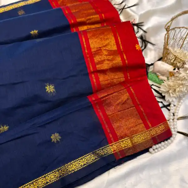 Maheshwari (Silk cotton) - Navy & Maroon
