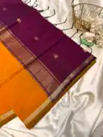 Maheshwari (Silk cotton) - Mustard & Purple - Image 3