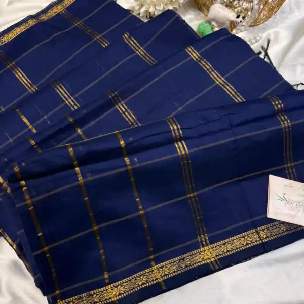 Maheshwari (Silk cotton) - Navy blue