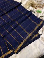 Maheshwari (Silk cotton) - Navy blue - Image 4