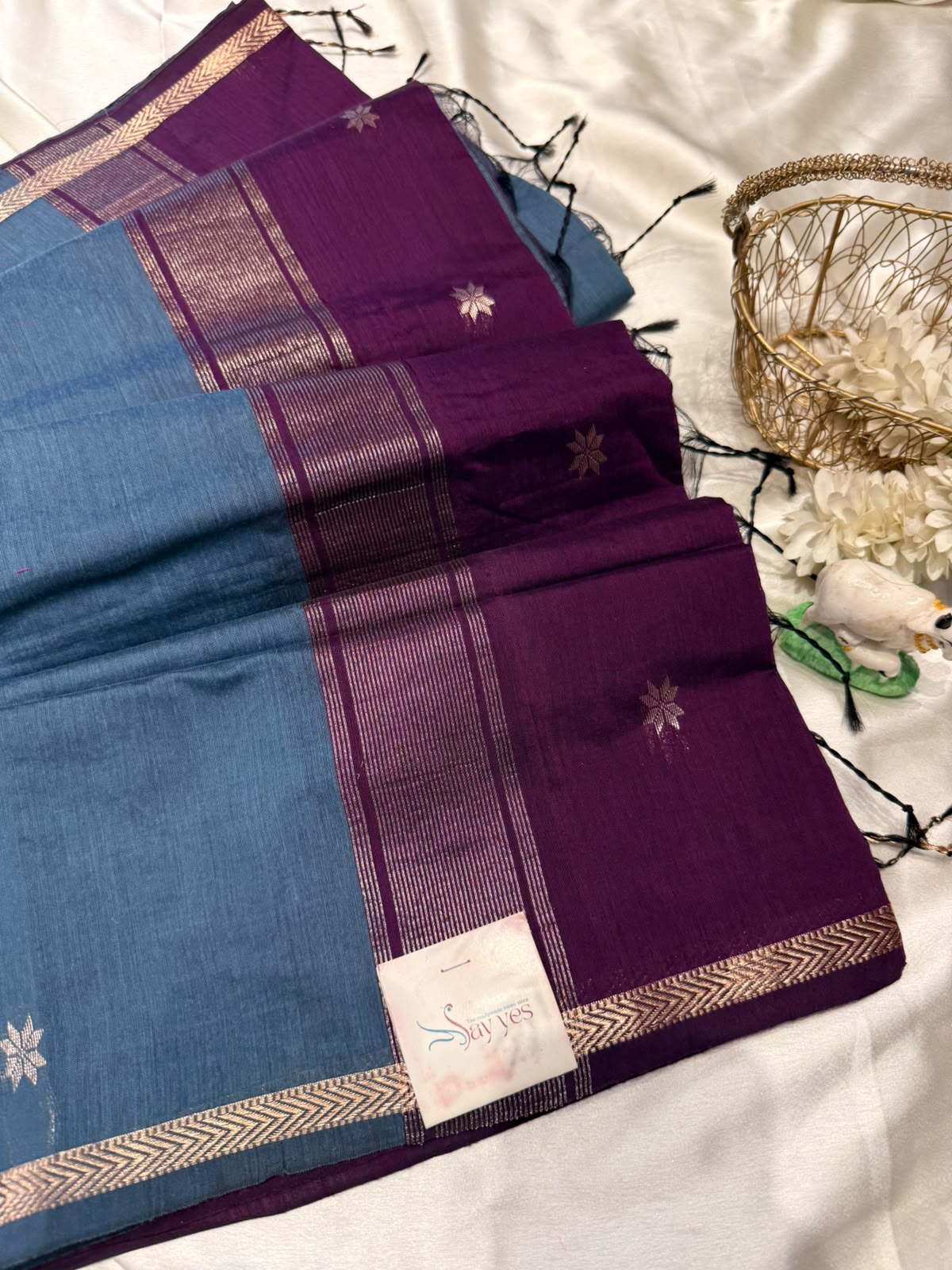 4f6ca9a0-6600-4ae1-9fe3-2f115ee591c7 Maheshwari (Silk cotton) - Charcoal & Purple - Image 1
