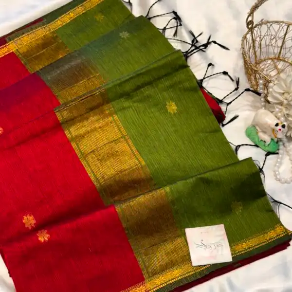 Maheshwari (Silk cotton) - Crimson & Green