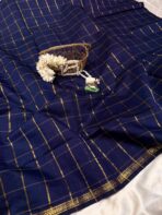 Maheshwari (Silk cotton) - Navy blue - Image 3