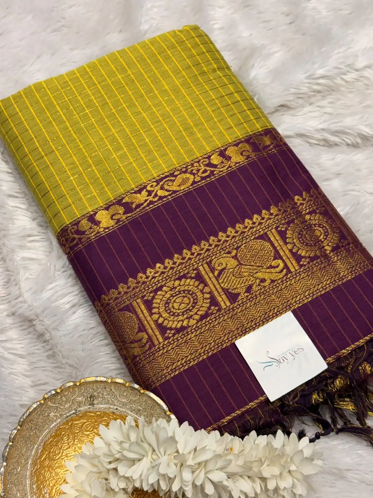 0518ca5a-2ac1-4fe3-92ce-ffc1ae078181 Maheshwari (Silk cotton) - Green & Purple - Image 1