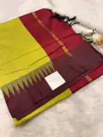 Maheshwari (Silk cotton) - Leaf green & Maroon - Image 3