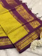Maheshwari (Silk cotton) - Green & Purple - Image 2