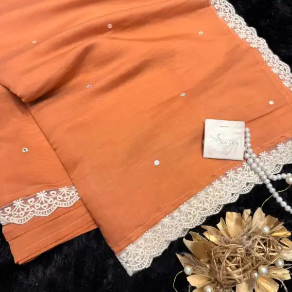 Anvika ( Chanderi cotton) - Tangerine
