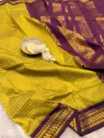Maheshwari (Silk cotton) - Green & Purple - Image 4