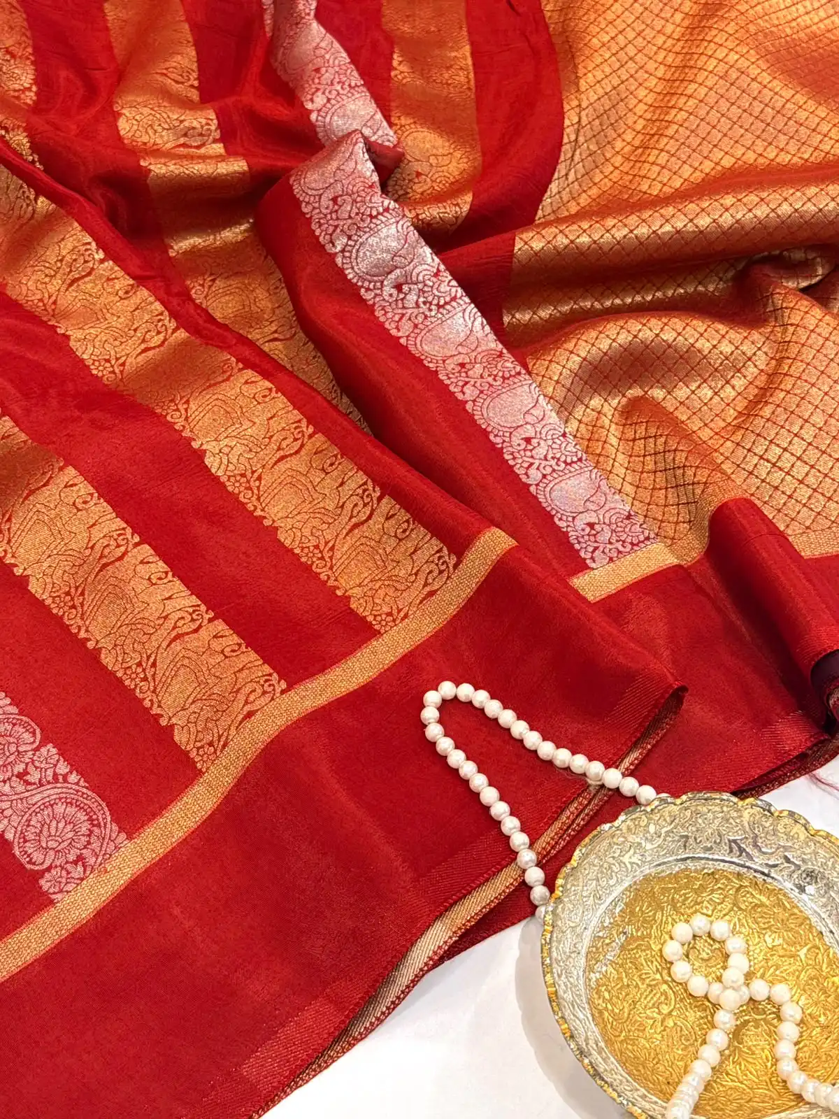 1837df20-6c4d-4f96-8128-67923ac9d9b3 Shivanya (Mushru Kattan silk) - Vermilion Red - Image 1