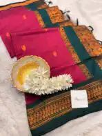 Maheshwari (Silk cotton) - Magenta pink & Green - Image 3