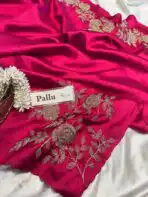 Neelambari (Pure Raw silk) - Hot Pink - Image 4