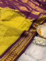 Maheshwari (Silk cotton) - Green & Purple - Image 3
