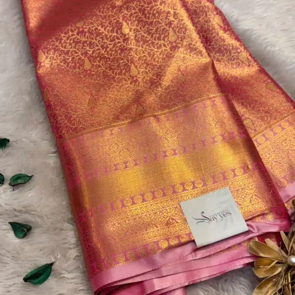 Thozhi (Kanchi Semi silk) - Gold & Pink