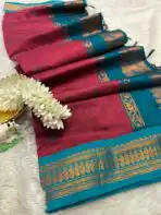 Maheshwari (Silk cotton) - Magenta pink & Teal - Image 2