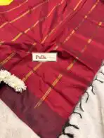 Maheshwari (Silk cotton) - Leaf green & Maroon - Image 5