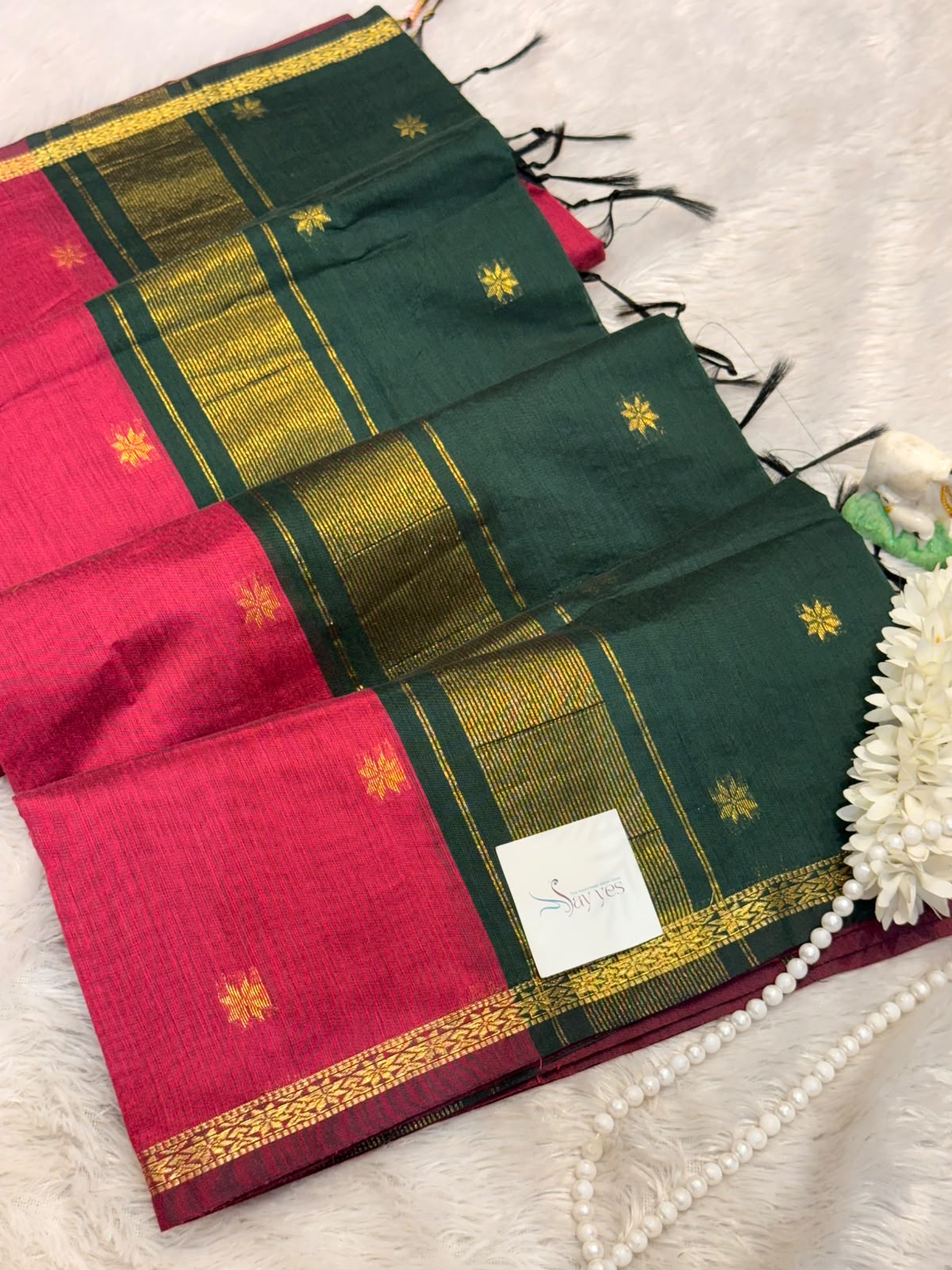 4e5c90bd-305c-405b-b567-451ae46b53f7 Maheshwari (Silk cotton) - Pink & Green - Image 1